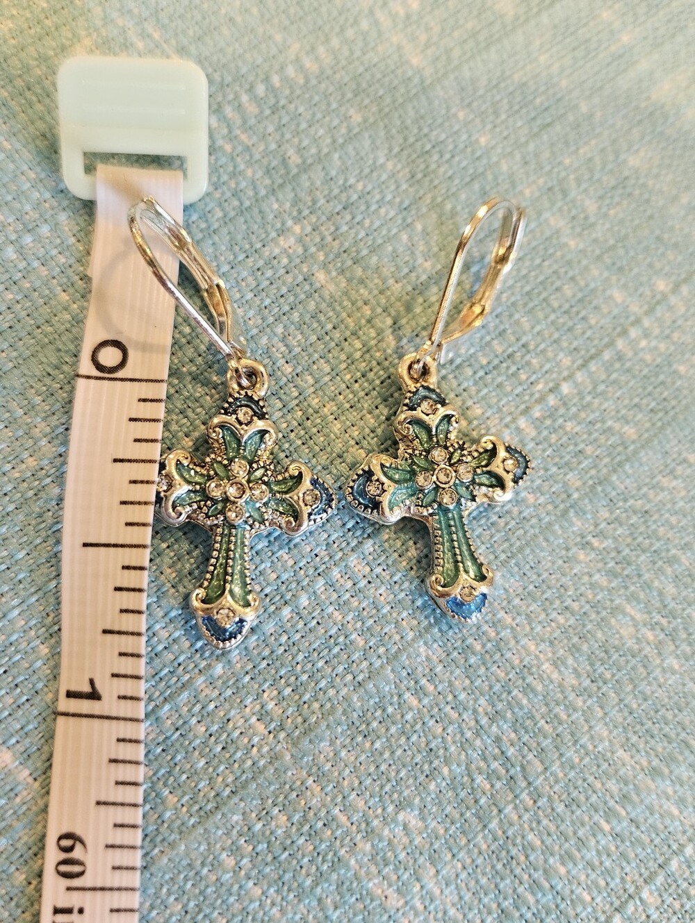 NAPIER ENAMEL AND CRYSTAL CROSS EARRINGS - Picture 6 of 6